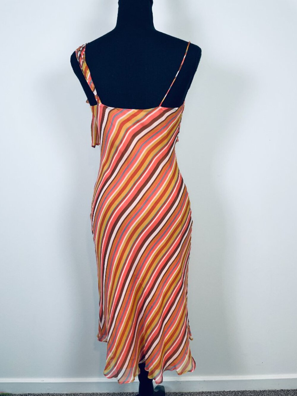 LAUNDRY BY SHELLI SEGAL Vintage 100% silk striped midi dress, Made in USA - Picture 5 of 9